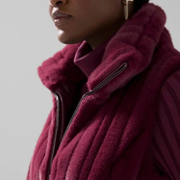 WHBM $250 Faux Mink Fur WASHABLE Vest Jacket STUNNING! Port Burgundy XS - Picture 4 of 9